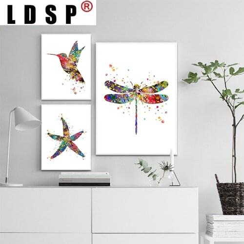 LDSP Watercolor Starfish Dragonfly Bird Creativity Canvas Painting Wall Art Print Poster Picture Modern Living Room Home Decor