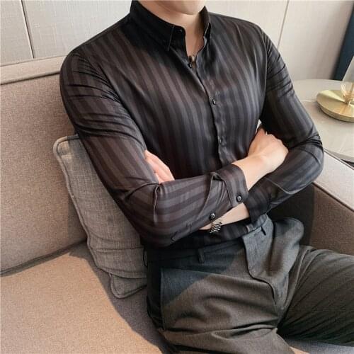 British Style Fashion Slim Mens Striped Shirt 2021 Spring New Business Formal Wear Casual Wrinkle-free Shirt Mens Clothing