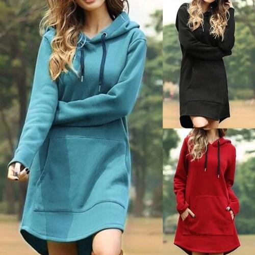 Fashion Plus Size Women Hoodie Dress Casual Long Sleeve Pocket Drawstring Loose Hoodie Mini Dress For Womens Clothings