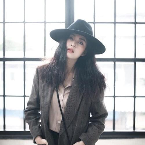 VRIGINER 100% Wool Men Women Winter Wide Brim Felt Fedora Panama Hat With Jazz Trilby Cap Party Formal Top Hat 5 Colors