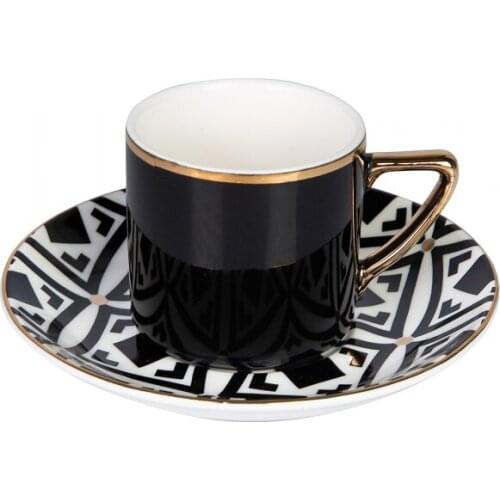 Karaca Mona Porcelain Turkish Coffee Cups Boxed Set with 2 Cups and 2 Saucers Mugs Tea Coffeeware Glass Drinkware Specialized