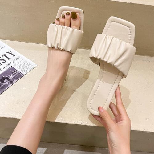 2021 New Summer Sandals and Slippers Womens Shoes All-match Outer Wear Net Red Word Fold Half Slippers