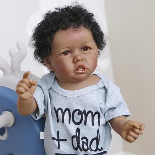 NPK 56cm black Doll Model Lifelike boy Infant Full Body Silicone Washable Reborn Baby Doll for Gift bebe reborn Toy for kids