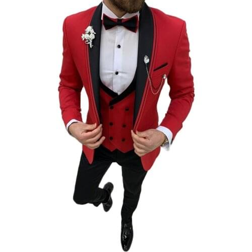 Formal 3 Pieces Men Suits For Wedding 2021 Custom Made Red Blazer Business Prom Suits Groomsmen Groom Mens Tuxedo Costume Homme