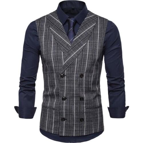 9697Autumn and Winter Mens Clothing Leisure Shawl Lapel British Style Striped Double-breasted Suit Vest