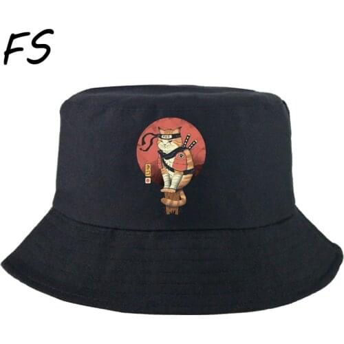 CAT anime print Panama Hat Cap Reversible Bucket Hats Summer Sun Hats For Women Men Gorro Japanese catana style sun cap