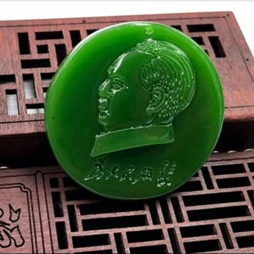 Natural Green Hand Carved Mao Zedongs Head Jade Pendant Jewelry Necklace Chairman Mao Dongfanghong HangingPendant forThe People