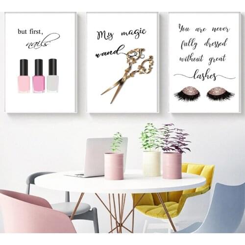 Makeup Quote Posters Nail Polish Lashes Prints Canvas Painting Wall Pictures For Girl Lady Dressing Room Salon Art Decor