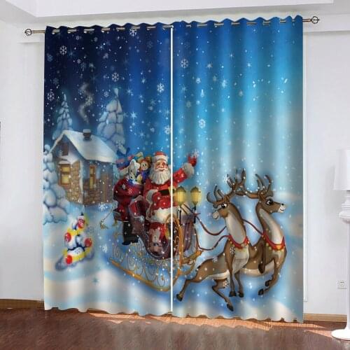 Luxury 3D Window Curtains Living Room blue christmas curtains Bedroom living room windproof thickening blackout curtain