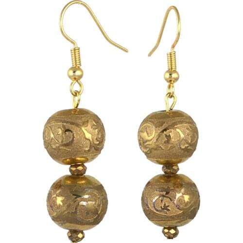 Earring Dangle And Drop 24k Gold Painted Glass Beaded Handmade Woman Fashion Jewelry Made In Turkey