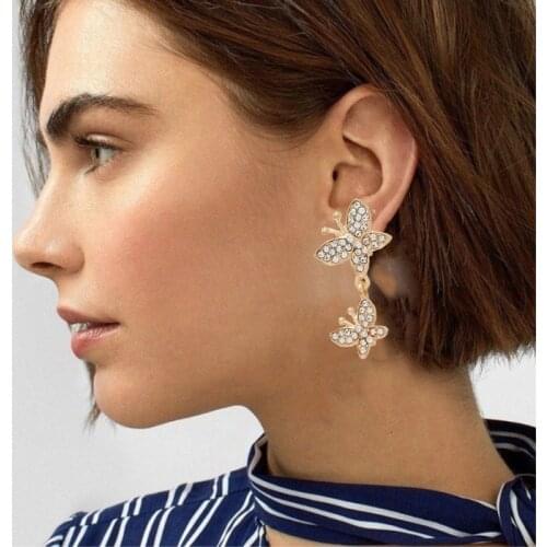 Gold Crystal Butterfly Drop Dangle Earrings 2021 New Rhinestone Cute Animal Earings Fashion Jewelry for Women Gift