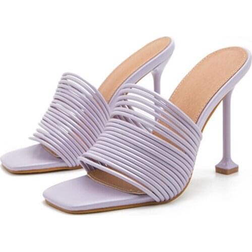 Square toe Womens Slipper shoes Summer Mules Sandals Multi knot Sexy high heel Slides Ladies Rome shoes Women Slippers