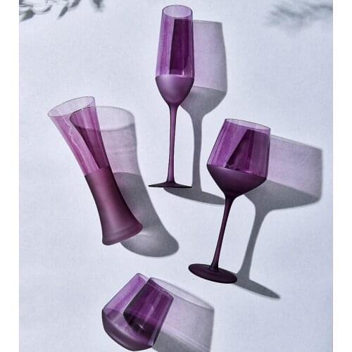 Nordic Purple Frosted Glass Wine Cup Champagne Glasses High Capacity Goblet Handmade Water Cups Party Wedding Drinkware
