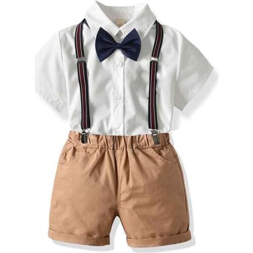 Kid Boy Birthday Party Clothes Set Formal Suit Bow Tie Summer Kids Shirt Shorts Children Graduation Outfit