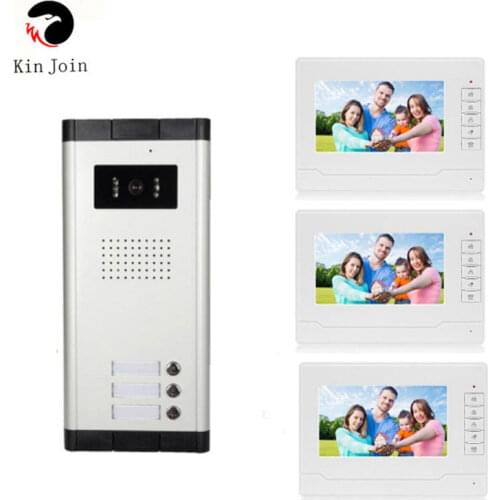 Video Doorbell 7 Inch Memory Video Doorphone Multi Apartments Building Doorbell For 3 Family