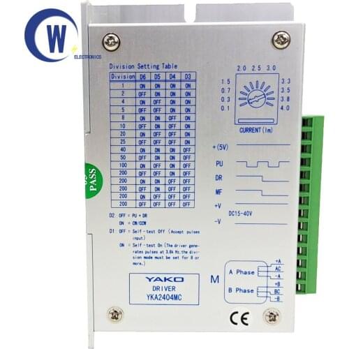 Yako original stepper motor driver yka2404mc phase current below 4.0a voltage range: dc12-40v from 0.1a/phase to 4.0a/phase