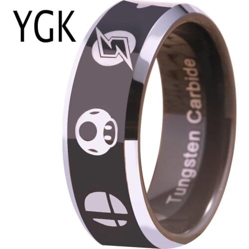 YGK Hot Sales 8MM Tungsten Wedding Band Ring For Women and Men Super Smash Bros Zelda/Metroid/Pokemon/Mario bros/Star Fox Design