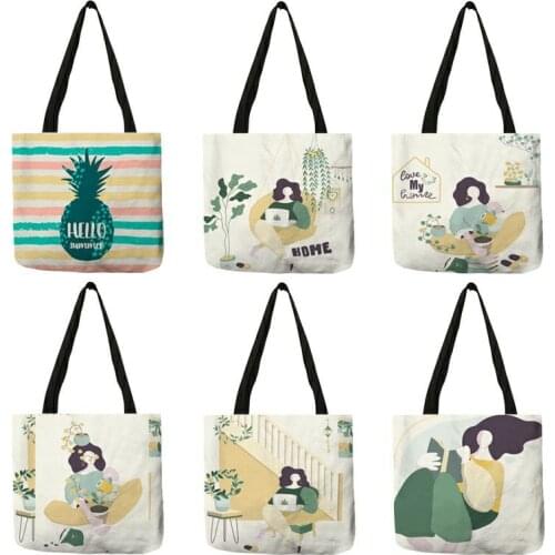 Hello Summer Art Nordic Style Leisure Women Print Shopping Bag Shoulder Bag Eco Handbag Tote Reusable Grocery Shopper Bags