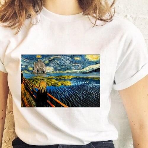 New Summer Spoof oil painting T shirt Women Harajuku aesthetics Thin Section Female T-shirt Tops clothing funny Fashion Tshirt