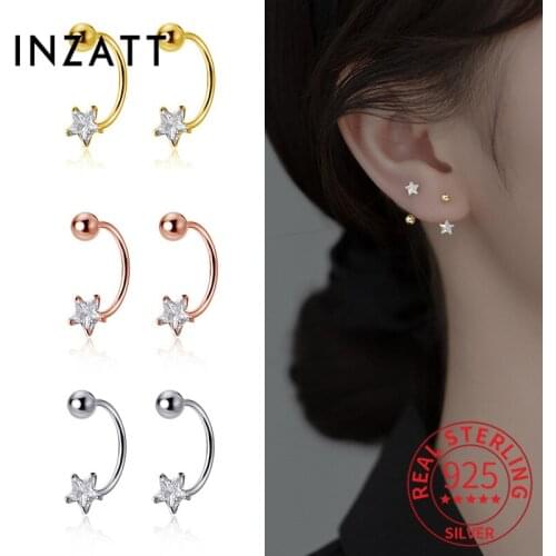 INZATT Real 925 Sterling Silver Zircon Star Thread Bead 14K Stud Earrings For Women Fine Jewelry Cute Accessories Drop Shipping