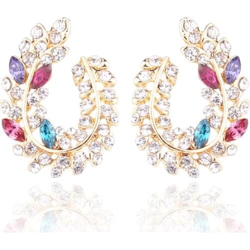 LUBOV Bohemia Handmade Crystal Acrylic Leaf Stud Earring For Women Date Gift Wholesale Jewerly