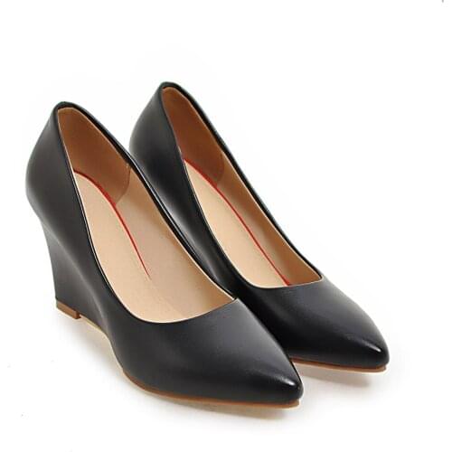 Wedges Single Female Black Work Shoes 2019 Spring And Autumn New Large Size Womens Wild Shallow Mouth Pointed High Heels