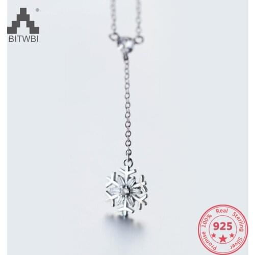 Hot Sale 100% 925 Sterling Silver Korea Style Simple Trendy Snowflake Pendant Choker Clavicle Necklace Jewelry for Women