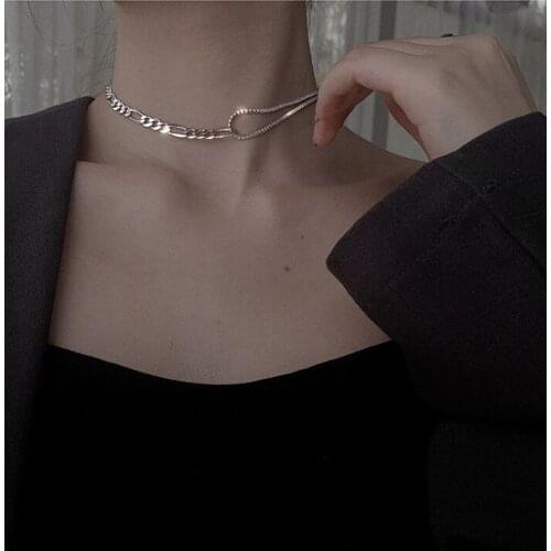 925 Sterling Silver Double Layer Charm Korean Necklace Elegant Link Chain Wedding Jewelry For Women dz058