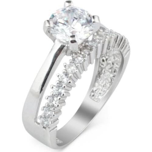 Women Silver Multi Stone Ring With Zircon Gemstone Wedding Engagement Promise Gifts Solid 925 Sterling Silver