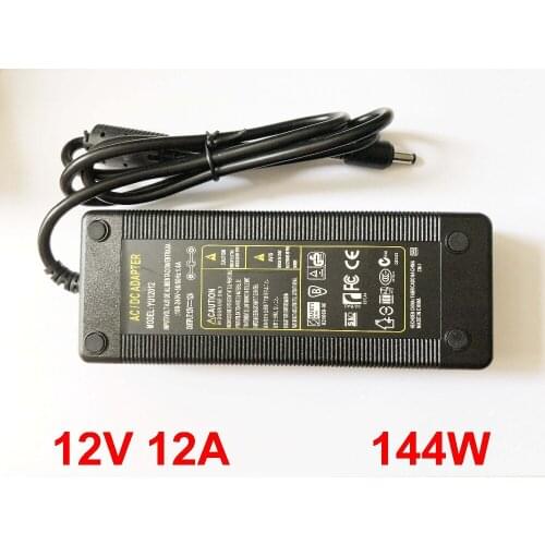 100pcs 12V 12A High quality 144W AC 100V-240V Converter Adapter DC 12V 12A Power Supply DC 5.5mm x 2.1mm-2.5mm