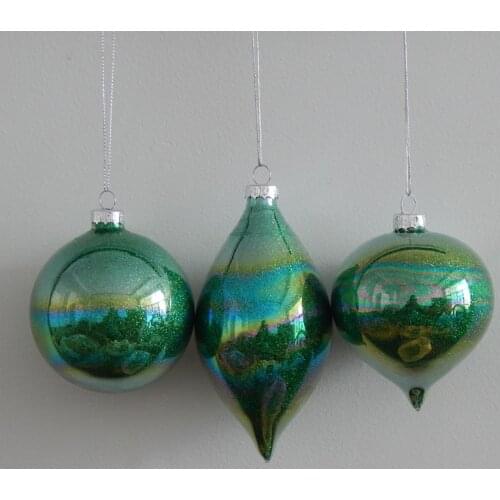Green Series Diameter=8cm 12pcs/pack Mixed Glass Pendant Christmas Tree Decorative Transparent Glass Globe Handmade Glass