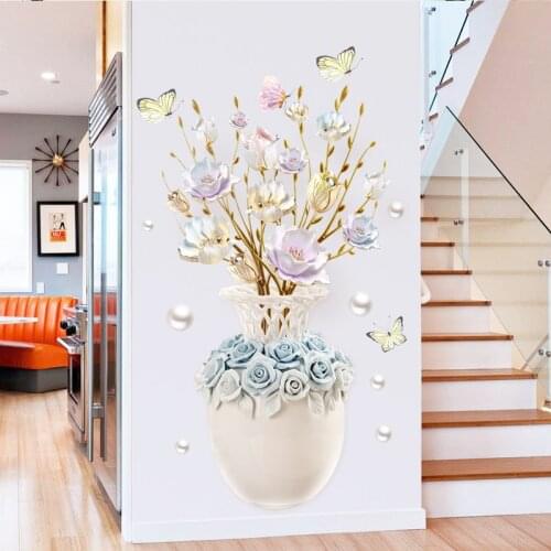 3D Flower Vase Wall Stickers Teenager Room Decoration Aesthetic Beauty Fridge Sticker Vsco Girl Room Decor Poster Wallpaper Art