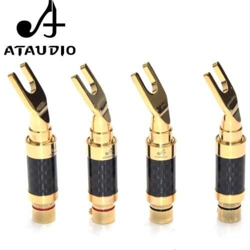 4 PCS ATAUDIO Hifi Y Spade Plug High Performance Carbon Fiber Gold-plated Banana Y spade Jack