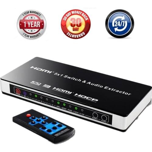 5 Port HDMI Switch Audio Extractor 4K 5x1 1.4 HDMI Switch With ARC & IR Remote HDMI Switch RCA Splitter For PS3 PS4 XBox HDTV