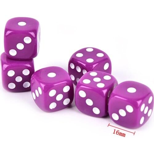 6pcs 16mm Six Sided Spot Fun Board Game Dice Opaque Poker Chips dice Party Dice Gambling Game Dices D&D RPG Games