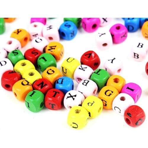600 Mixed colors alphabet letters Wood wooden beads for Necklace bracelet diy 8mm Wooden Cube Initial Bead Square Beads