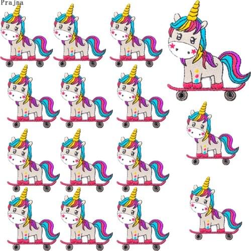 Prajna 10PCS Rainbow Unicorn Embroidery Iron On Patches For Clothes Sewing Unicorns pulley Patch Kids Sticker Applique Wholesale