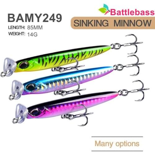 BATTLEBASS 2021 NEW Minnow 8.5cm 14G Fishing Lures Choking Sink Hard Luya Bait Submerged Long Throw Floating Sea 3D Fish Tackle