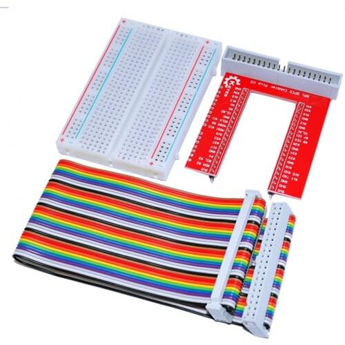 Free shipping! Raspberry Pi 3 GPIO expansion DIY kit (40P rainbow wire + GPIO V2 + 400 holes Breadboard)