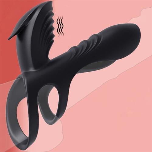 For Couples Long Lasting Erection Penis Vibrator With Double Ring Sex Toys Cock Ring Vagina Massage Clitoris Stimulate Sex Shop