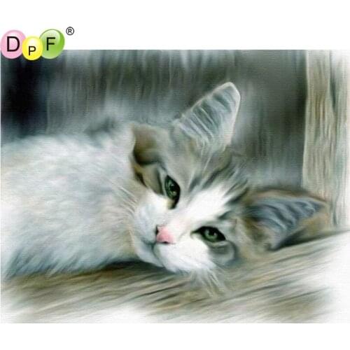 DPF DIY The white cat 5D home deco diamond embroidery diamond painting cross stitch crafts needlework diamond mosaic full square