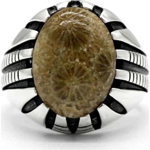 Precious Coral Ring for Men Women Jewelry Gift 925 Sterling Silver Natural Gemstone with Paw Turkey Handmade Antique Male Rings