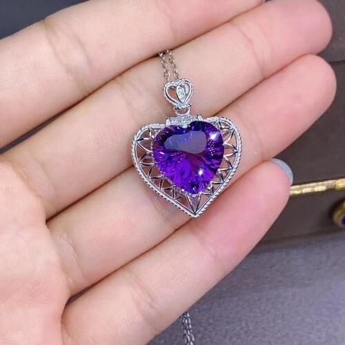 Elegant 100% Natural And Real Amethys Necklace 925 Sterling Silver Amethys Pendant