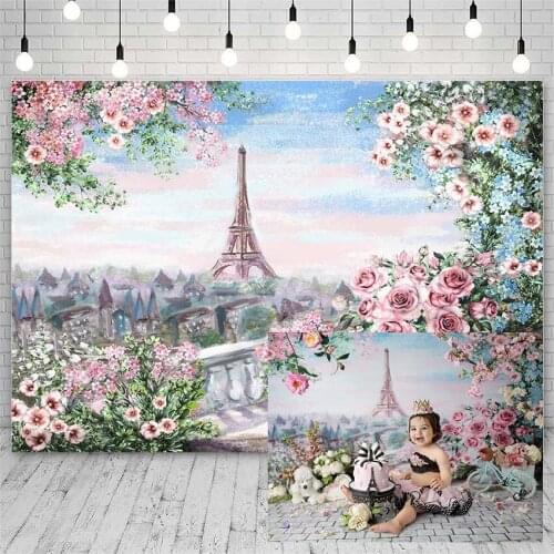 Avezano Baby Shower Happy Birthday Party Photography Backdrop Flowers Eiffel Tower Decor Backgrounds For Photo Studio Photophone