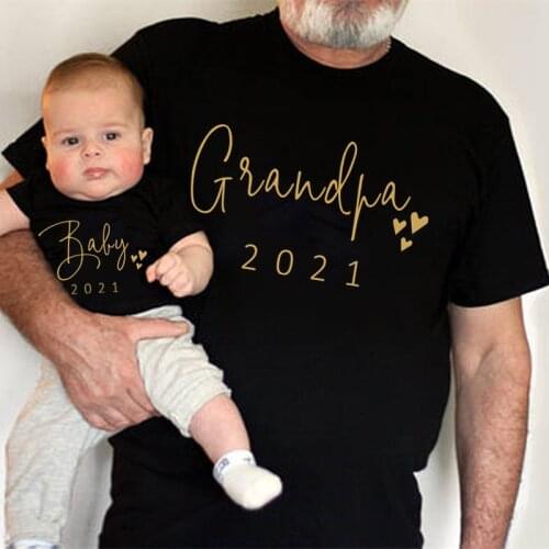 Funny Grandpa and Baby 2021 Family Look Black Adult and Baby Bodysuit Kids Tshirt Matching Outfits Clothes