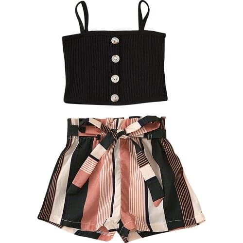 Kids Girls Summer Clothes Set Fashion Vest Crop Top + Stripes Shorts 2Pcs Suit Toddler Girl Outfits Children Casual Tracksuit