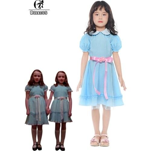 ROLECOS The Shining Twins Cosplay Costume Girl Lolita Dress Kid Halloween Costume Sweet Summer Dress Blue Victorian Dress Party