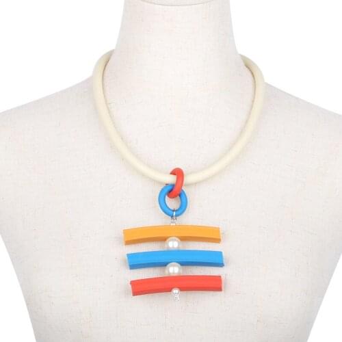 YD&YDBZ Colorful Thick Flat Link Rubber Necklaces Women Luxurious Pearl Bead Statement Necklace Handmade Jewelry Accessories