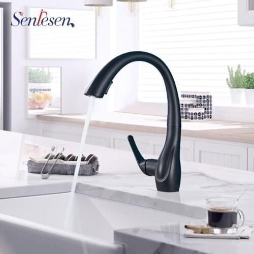 Senlesen Kitchen Faucets Black Pull Out Chrome Brushed Nickle Single Handle Dual Outlet Water Modes Hot and Cold Water Modes