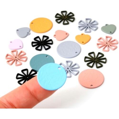 DIY Matte Color Earrings Material Charms for Diy Jewelry Making Accessories Spray Rubber Paint Round Flower Heart Pendant Ring
